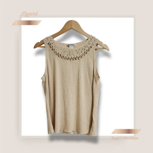 🌿Nygard Sleeveless.Shimmer Tan Knit Top with Crochet Yoke - Size XL - Picture 3 of 13